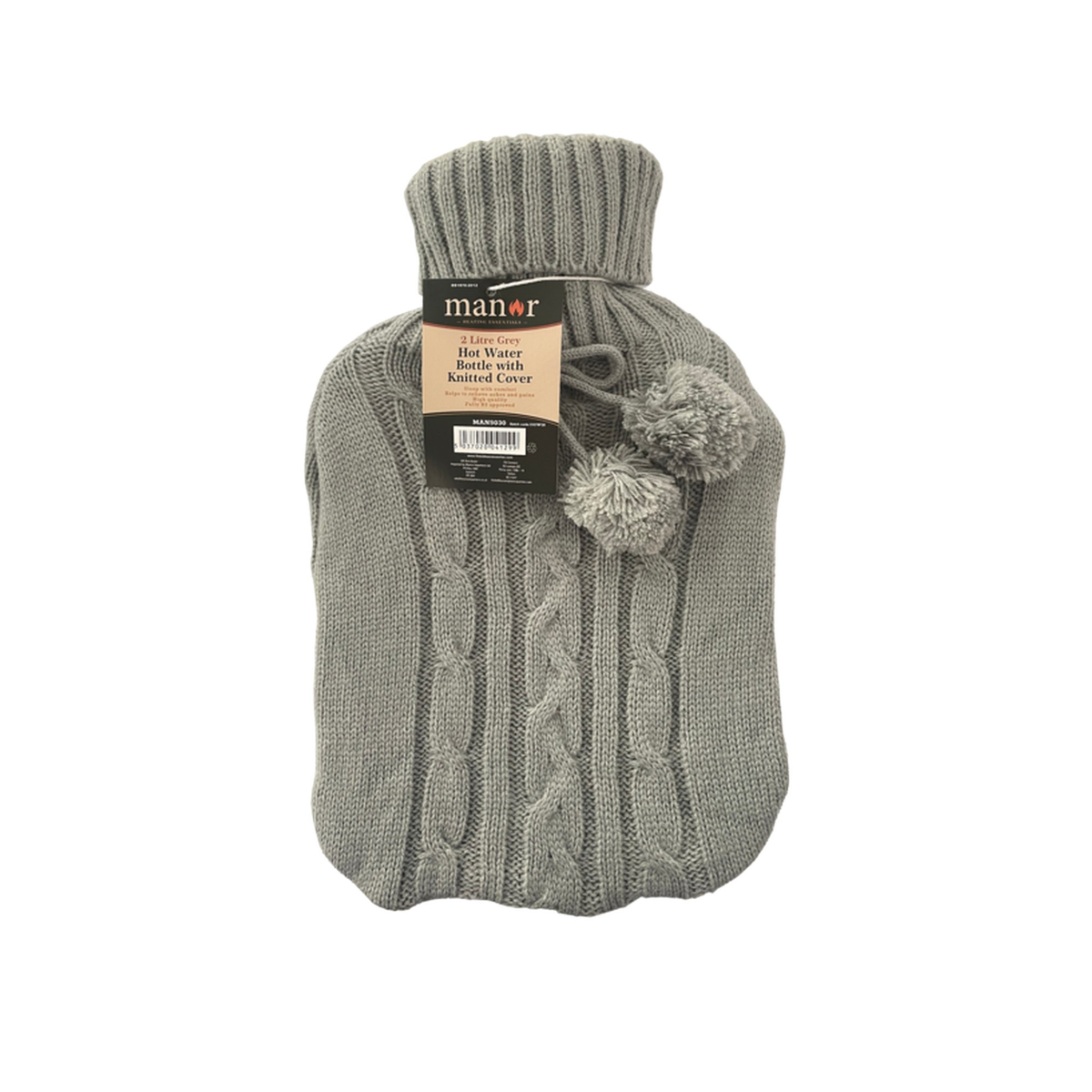 Hearth and Home 2L hot water bottle with grey knitted cover