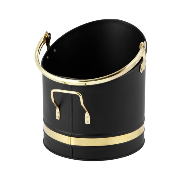 Hearth & Home matt black metal coal hod with brass handles