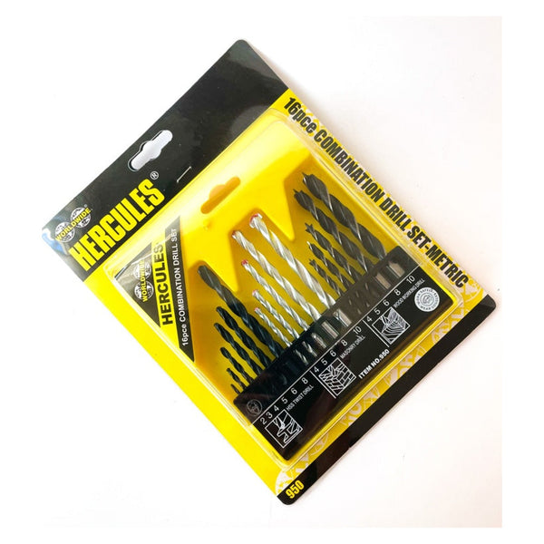 Hercules 16 piece combination drill set in case