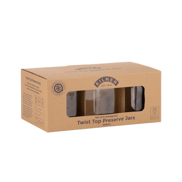 Hex Twist Top Jars Set 6 - 500ml