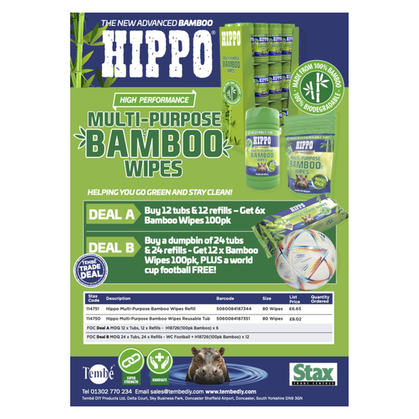 Hippo multi purpose bamboo wipes deal A display