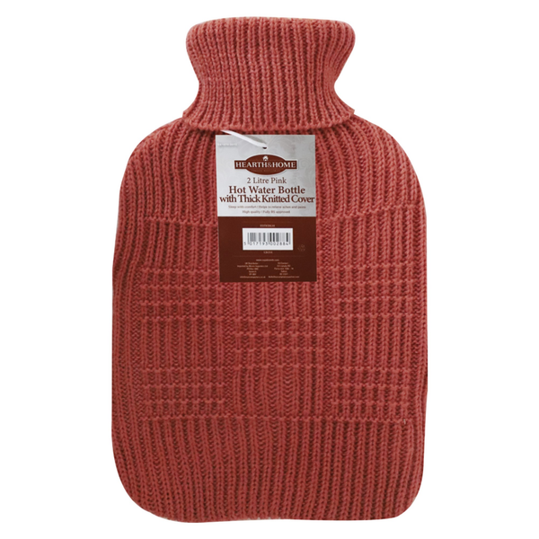 Hot Water Bottle With Thick Knitted Cover 2L - Pink