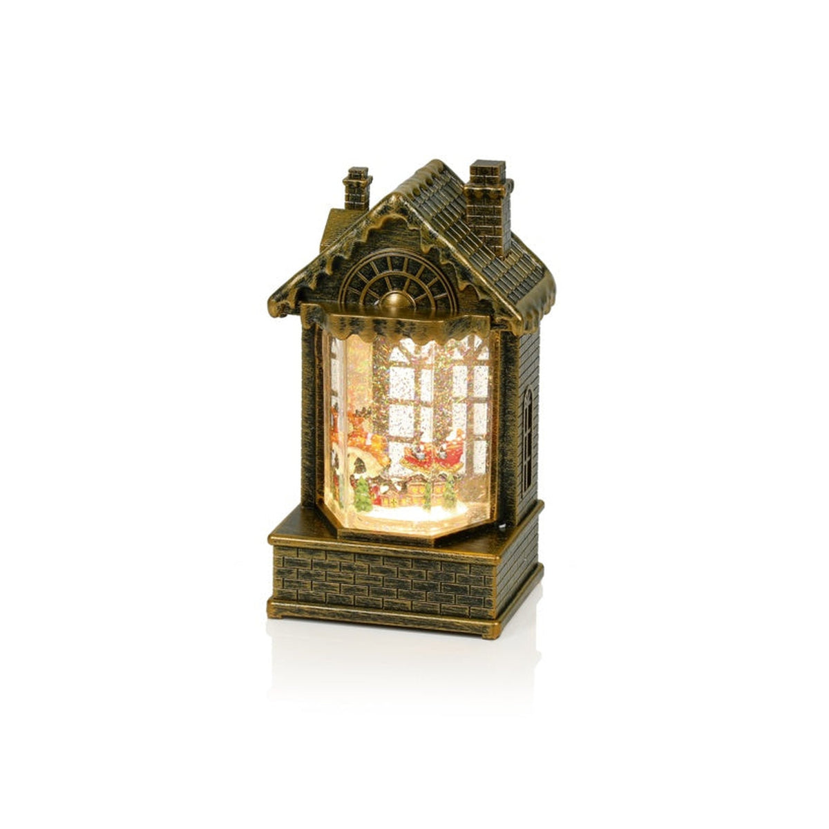 House Water Spinner With Santa Sleigh Scene - 20cm