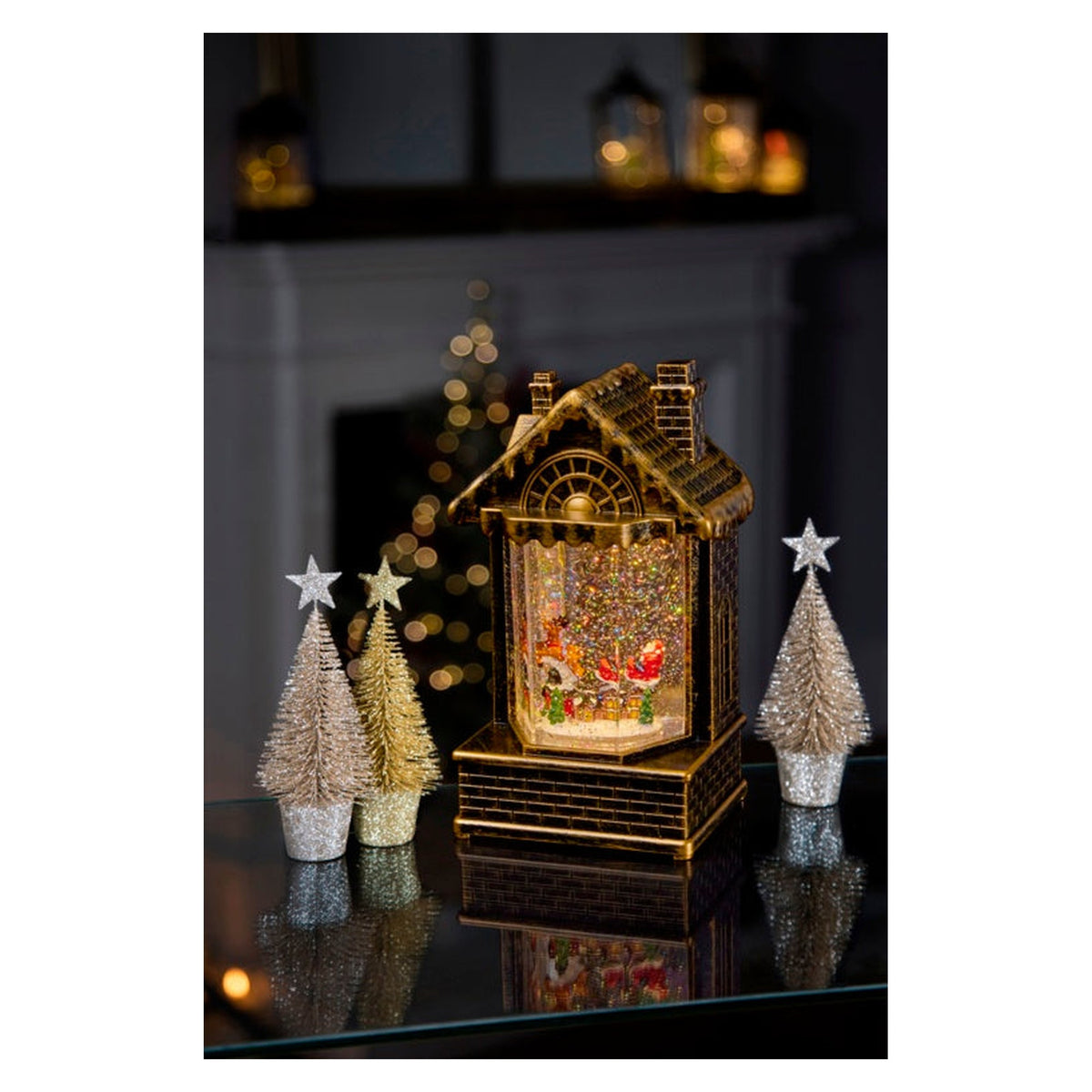 House Water Spinner With Santa Sleigh Scene - 20cm, view 2