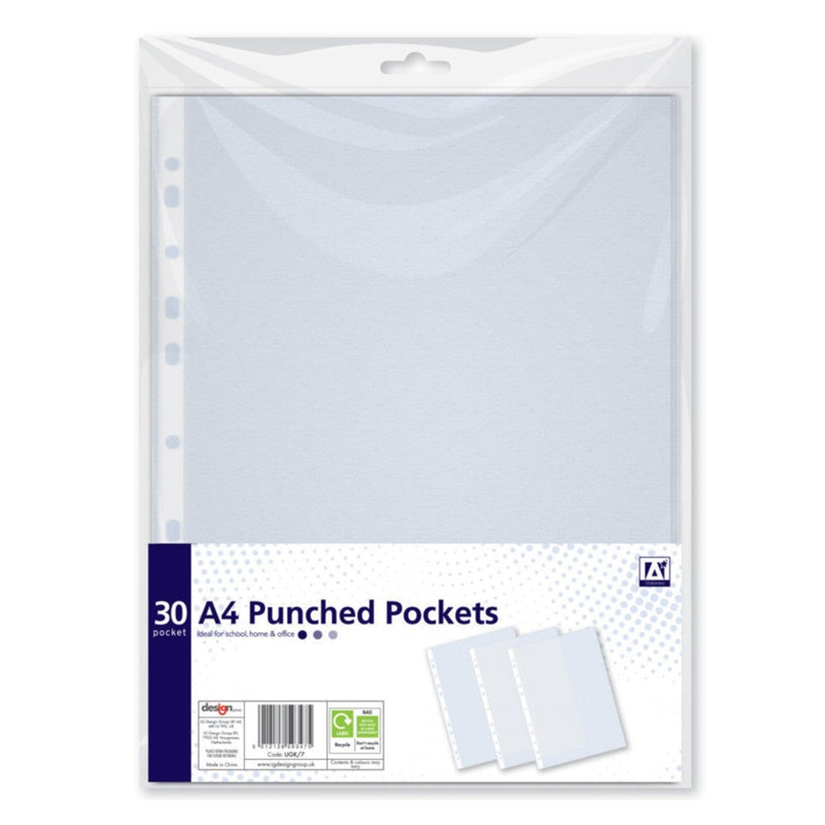 I G Design A4 clear punched pockets 30 pack