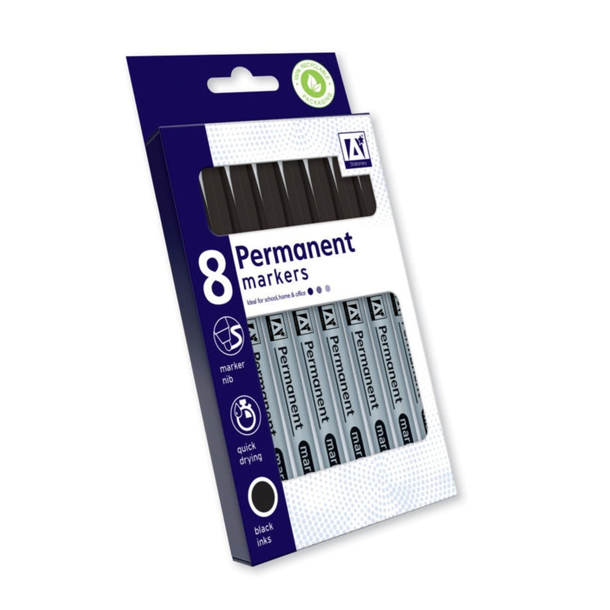 Pack of 8 I G Design black permanent markers