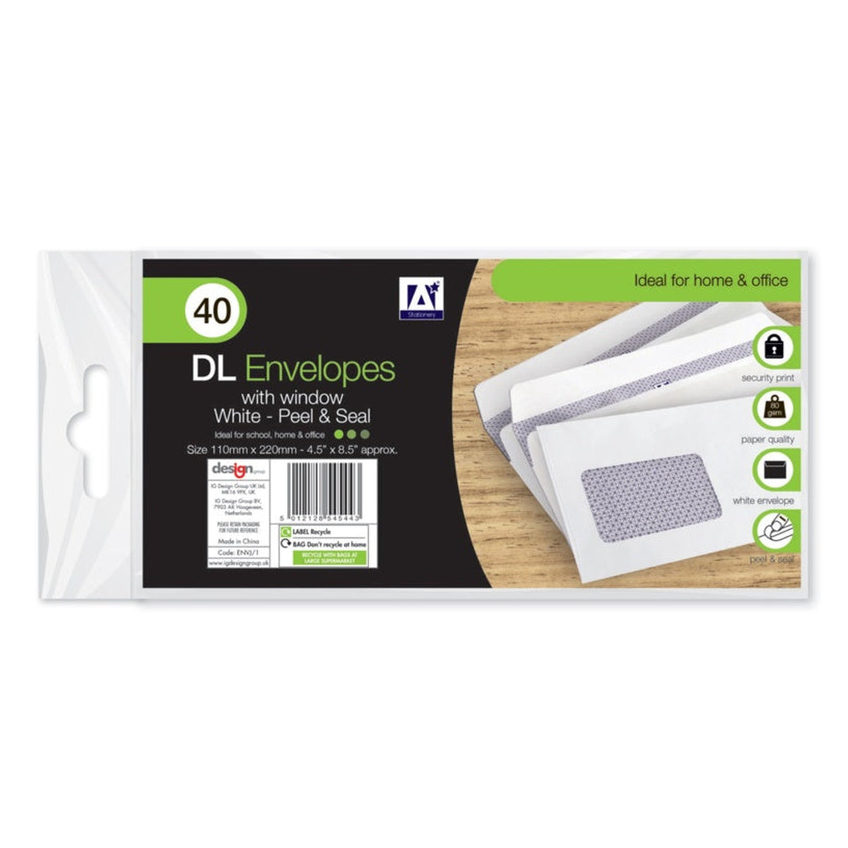 I G Design DL peel and seal window envelopes pack of 40
