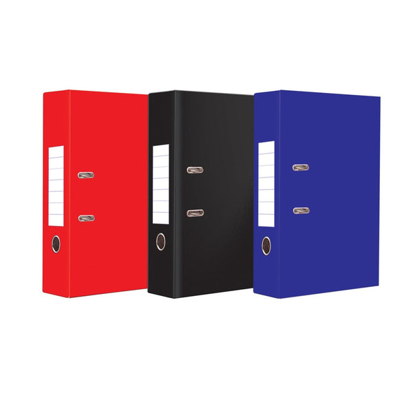 I G Design lever arch file in red, black and blue