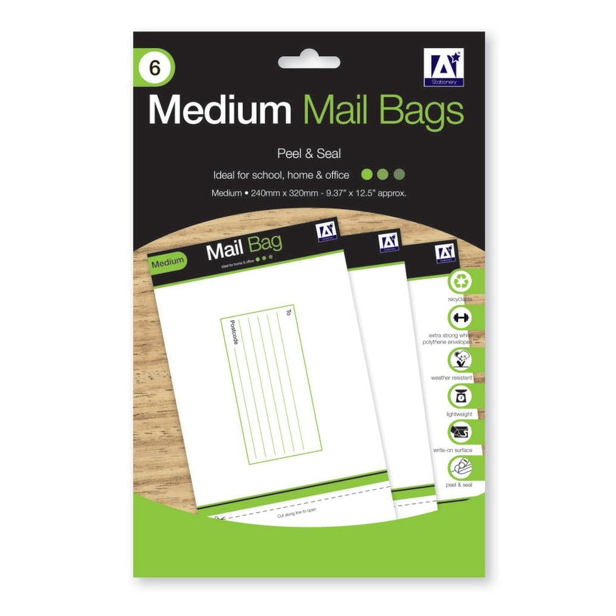 I G Design medium peel and seal mailing bags, pack of 6