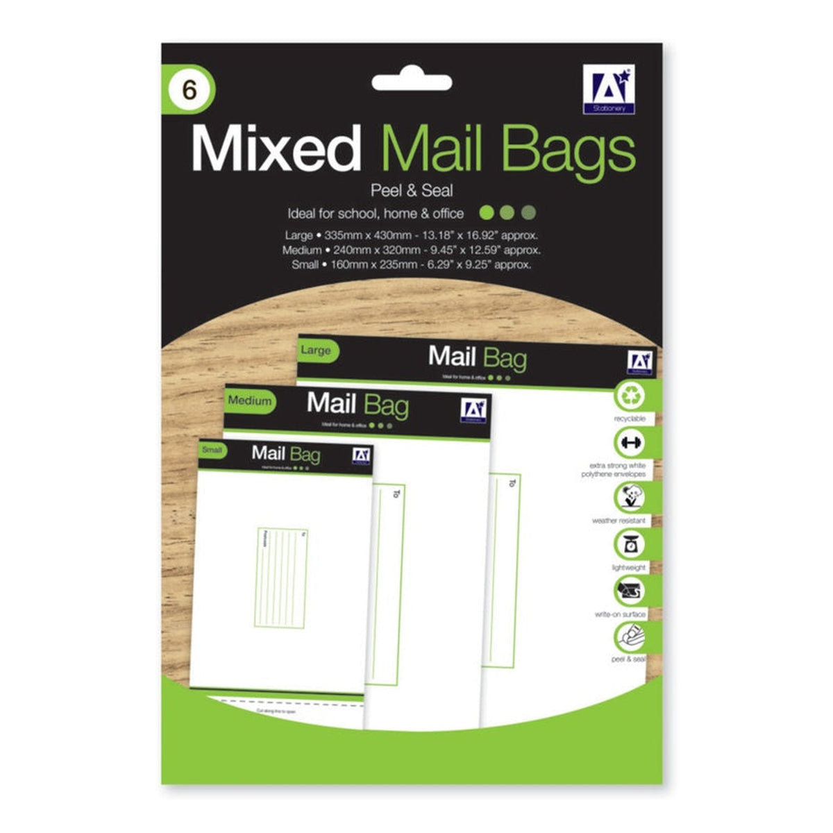 Pack of six I G Design mixed white mailing bags
