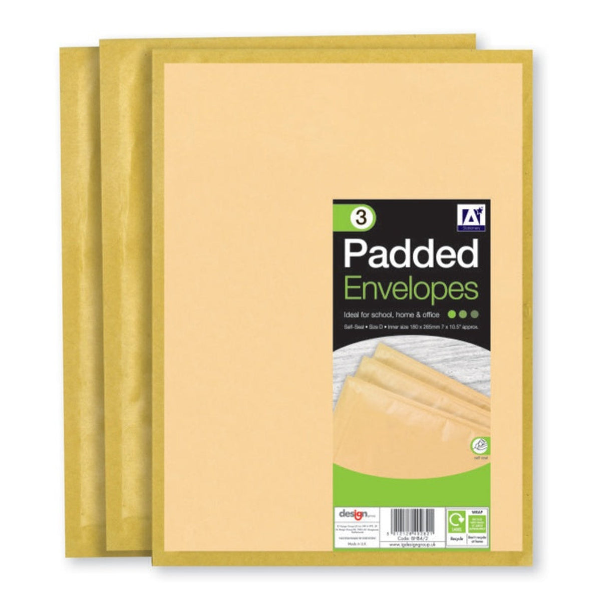 Pack of 3 I G Design brown padded envelopes 200 x 275mm