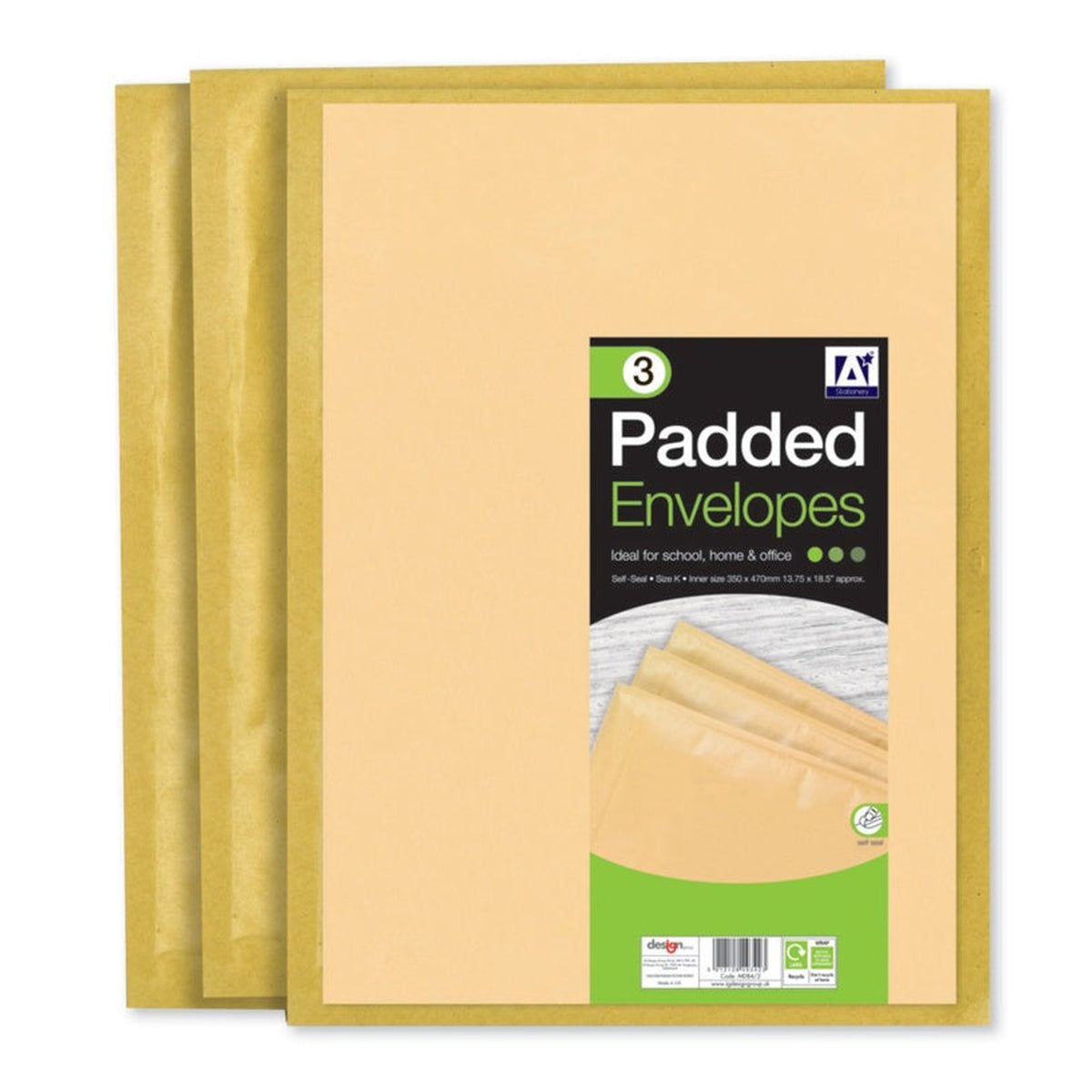 I G Design padded brown envelopes 370 x 480 pack of 3