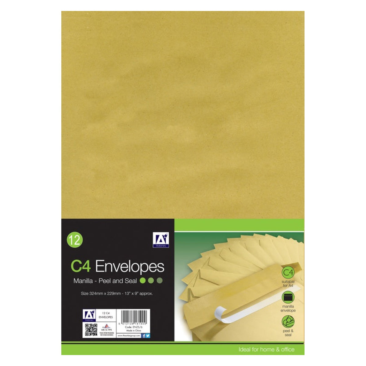 I G Design pack of 12 manilla C4 peel and seal envelopes