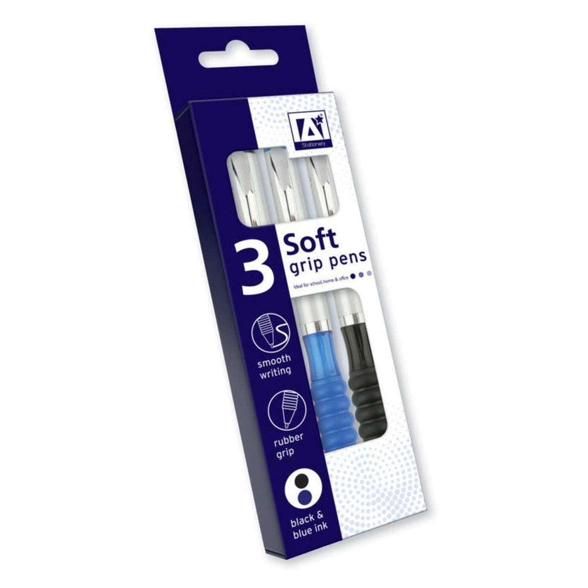 I G Design soft grip pens black and red pack of 3
