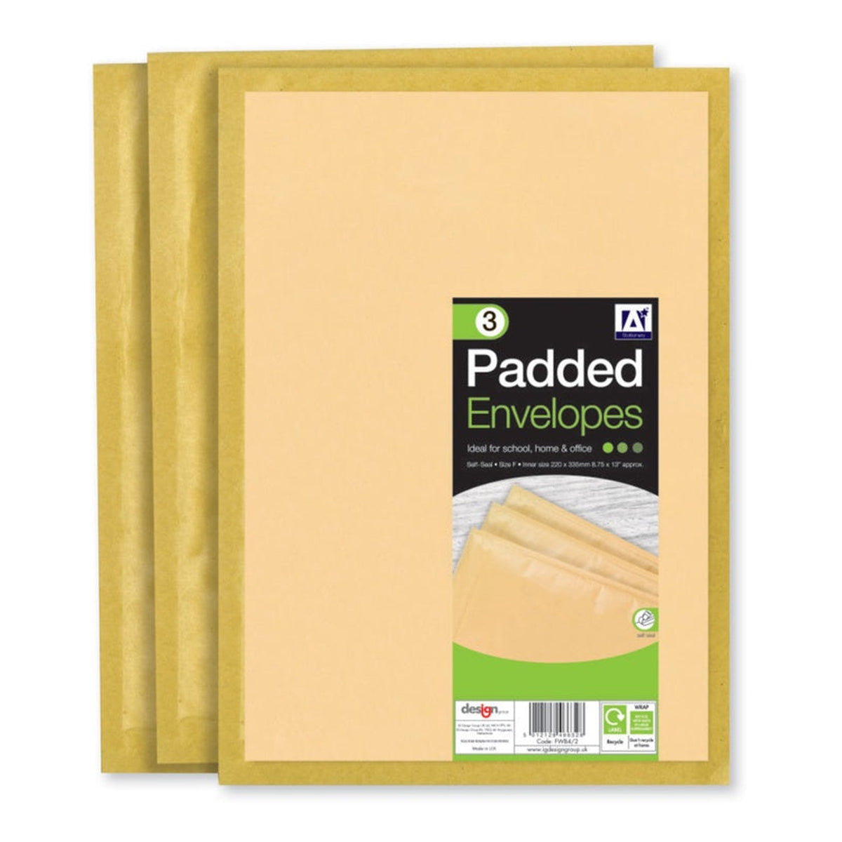 IG Design brown padded envelopes 220 x 335mm pack of 3