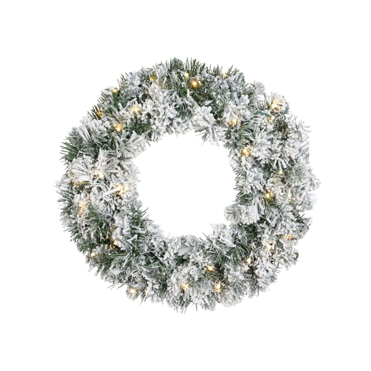 Imperial Snowy Green Wreath With Warm White LEDs - 50cm
