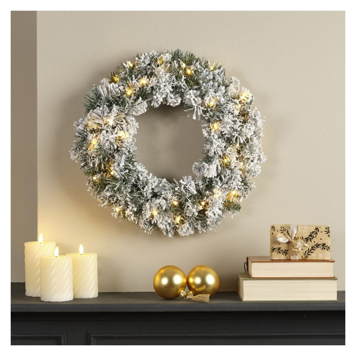 Imperial Snowy Green Wreath With Warm White LEDs - 50cm, view 3
