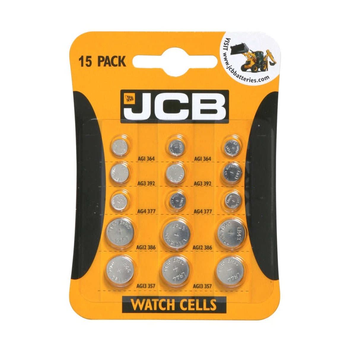 JCB alkaline watch batteries pack of 15