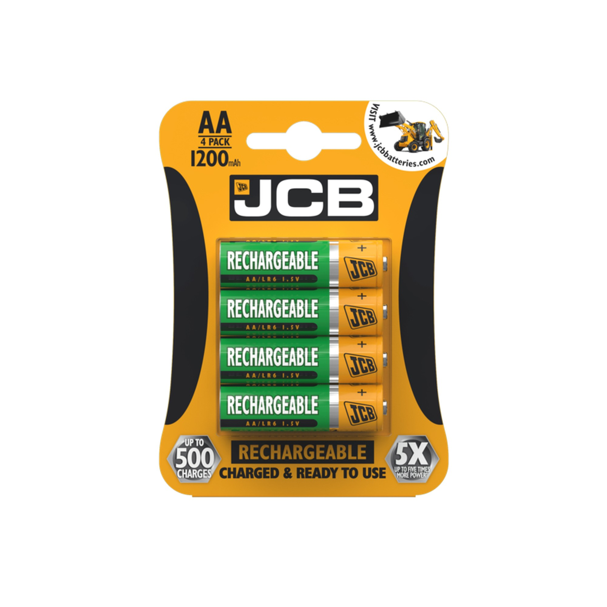 JCB card of 4 AA 1200mAh rechargeable batteries