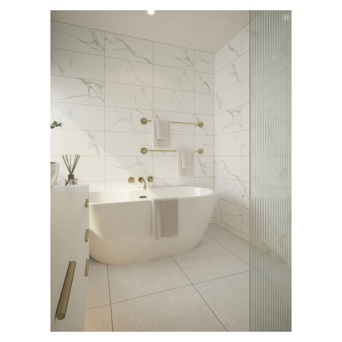 Johnson Tiles Skyline Quebec gloss white wall tile, 600 x 300mm