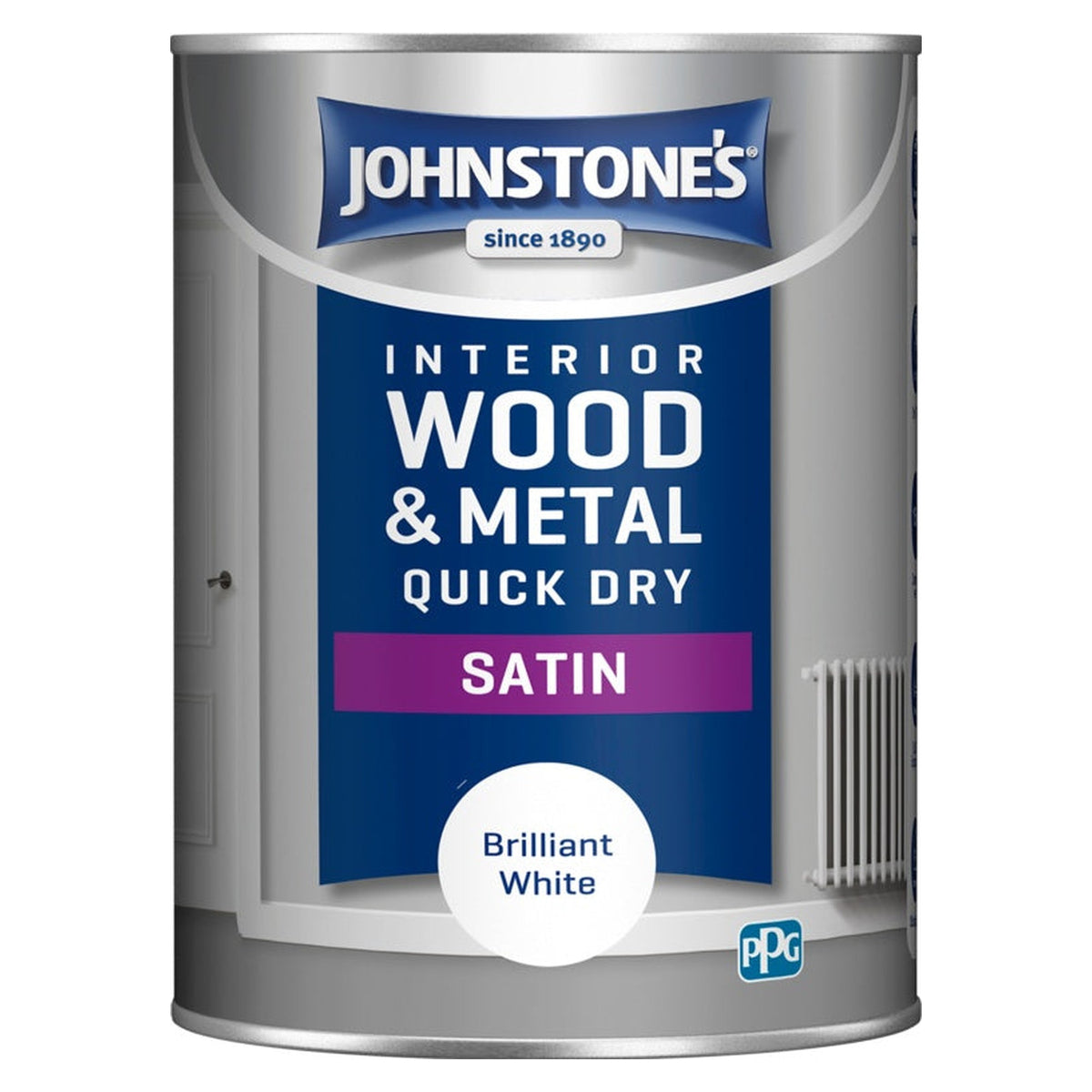 Johnstone's Quick Dry Non Drip Satin 1.25L tin in Brilliant White