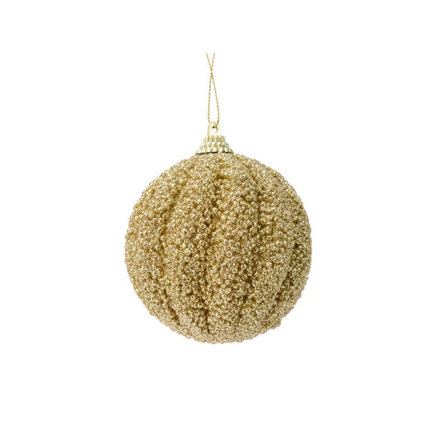Kaemingk light gold foam glitter bauble 8cm