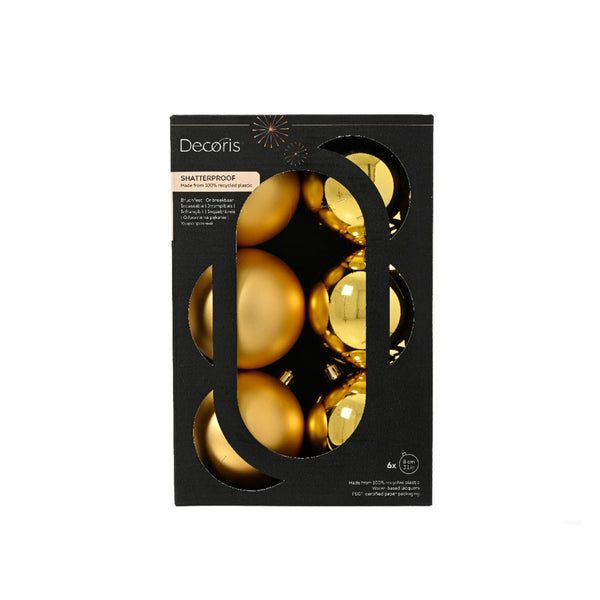 Kaemingk pack of six assorted 8cm gold baubles