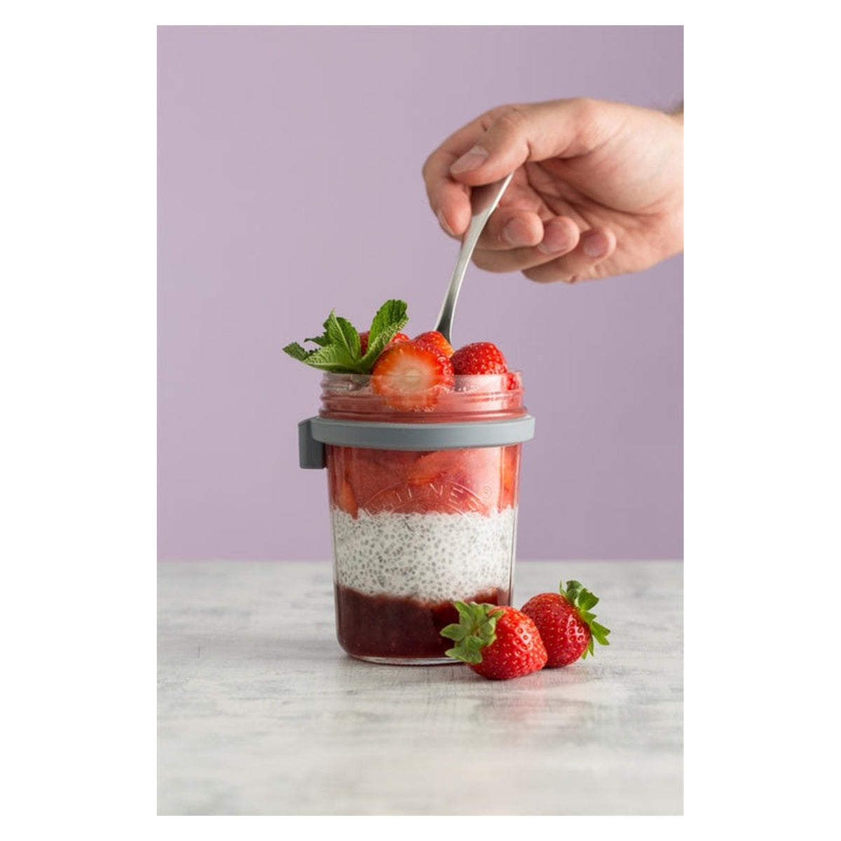Kilner 0.35 litre breakfast jar set with spoon and lid, view 2