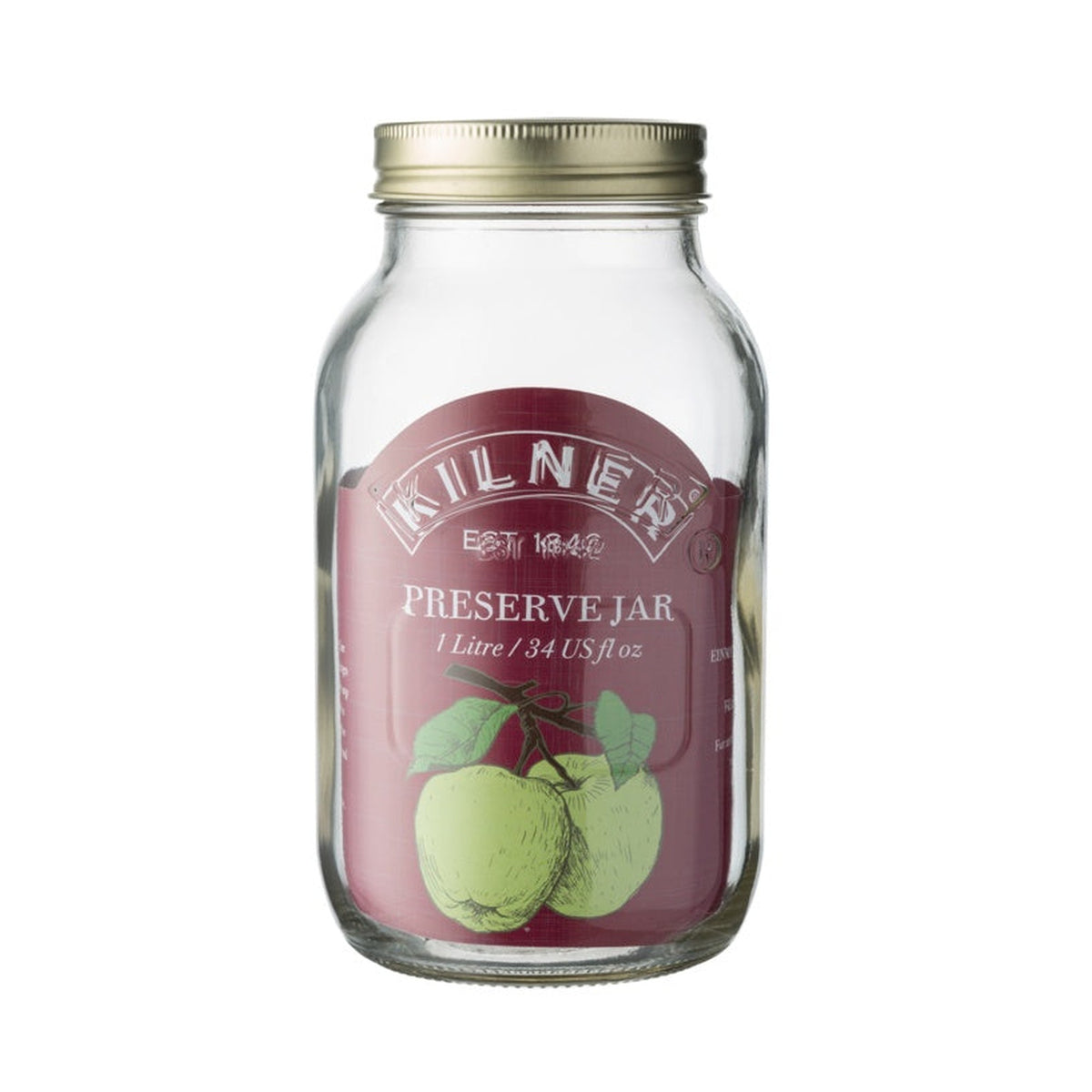 Kilner 1L glass preserve jar with screw top lid, view 3