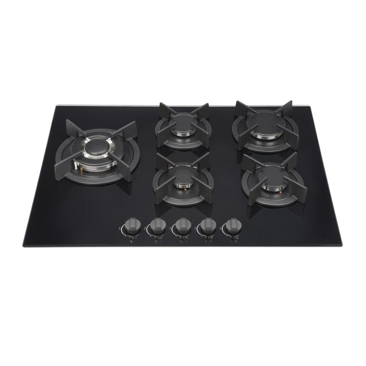 Kitchenplus 700mm 5 burner gas hob on black glass