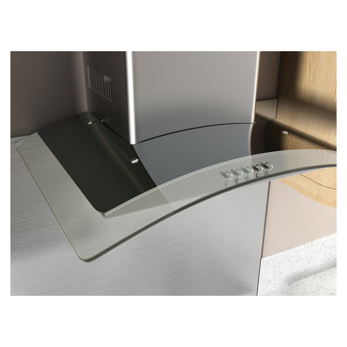 Kitchenplus 600mm curved glass cooker hood in stainless steel