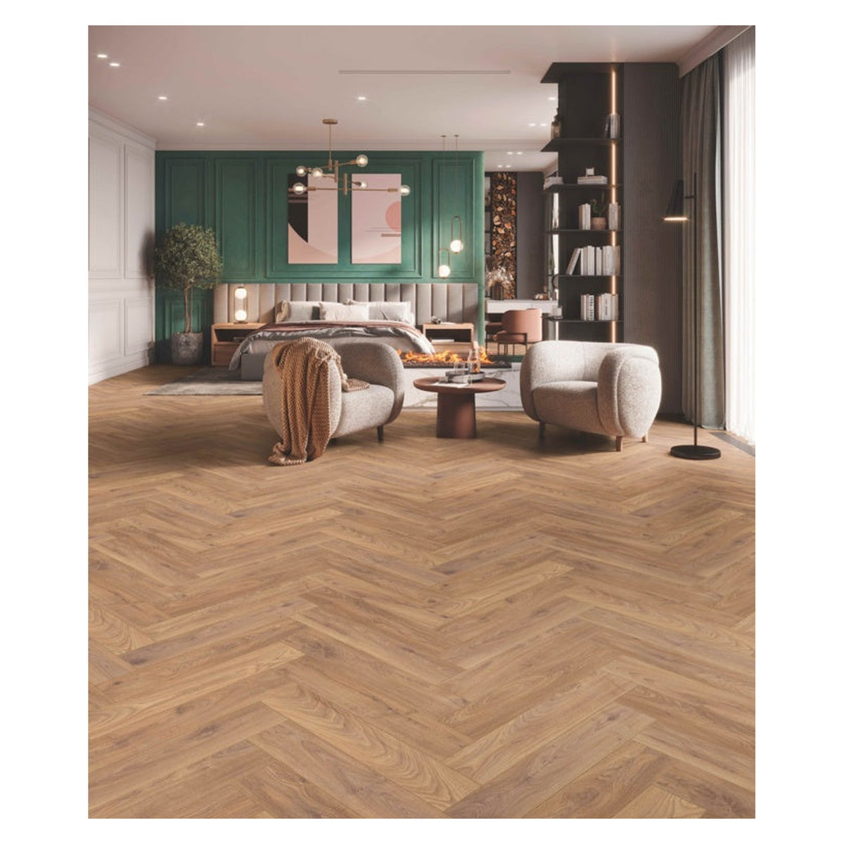Kronospan Herringbone Firebrand Oak laminate flooring pack, view 2