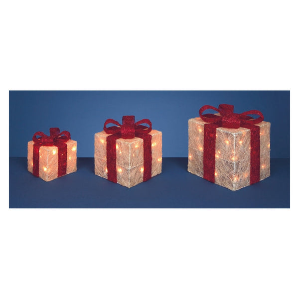 LED Glitter Parcels - 3 Piece White/Red