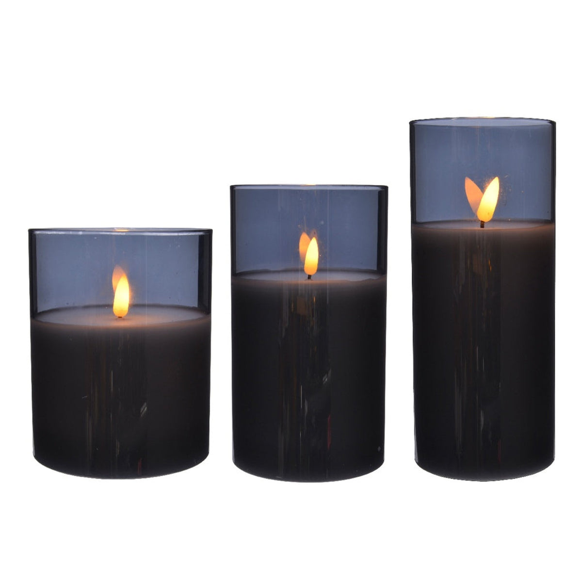 LED Wax Candle In Glass - Smokie/White Set 3