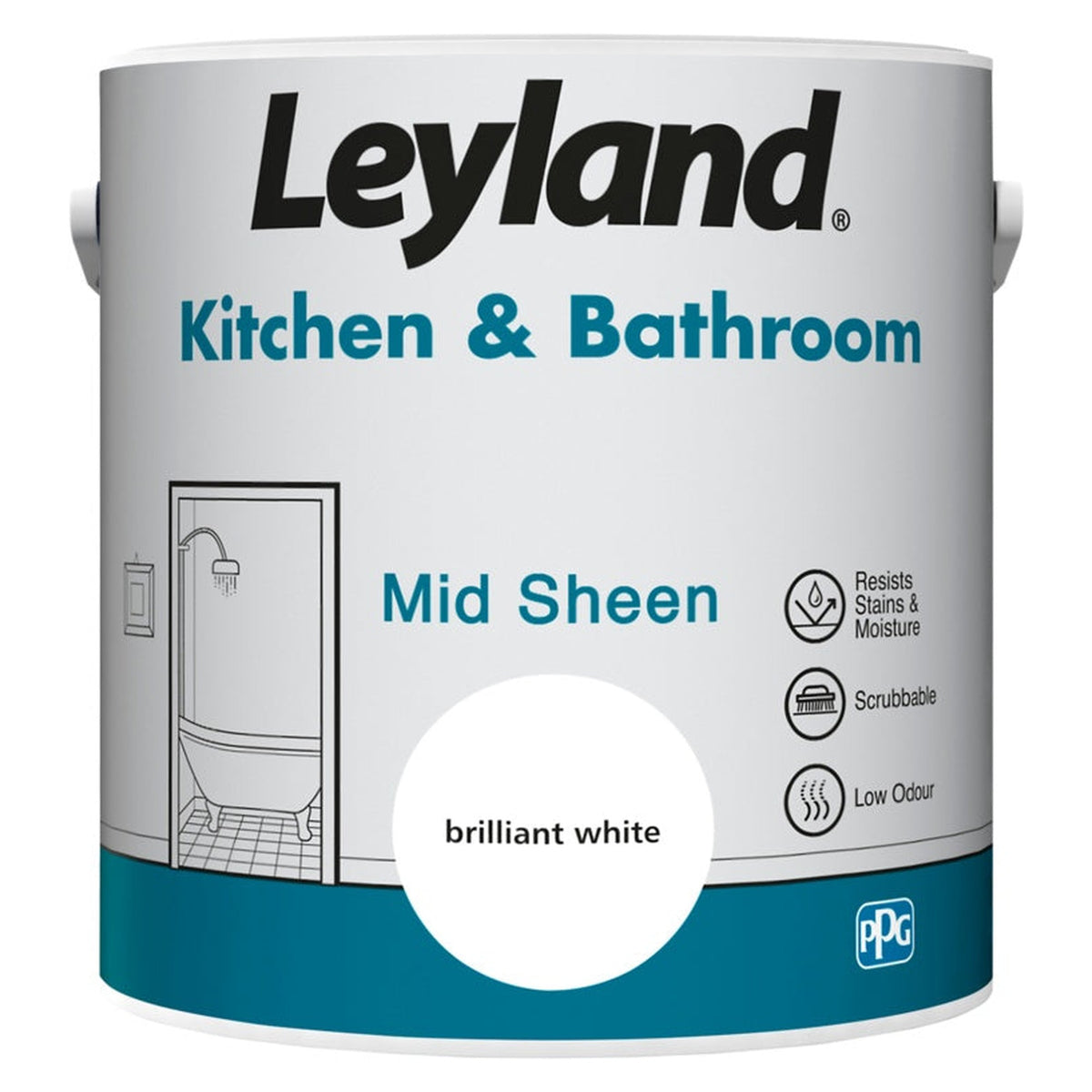 Leyland Kitchen & Bathroom Mid Sheen 2.5L tin in Brilliant White