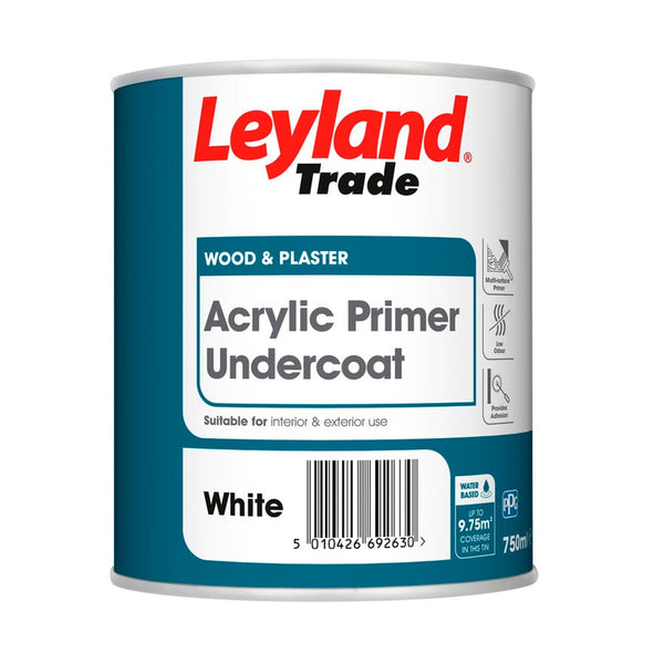Leyland Trade Acrylic Primer Undercoat 750ml tin