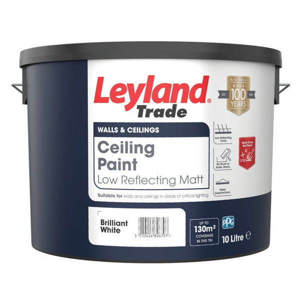 Leyland Trade Ceiling Paint 10L tin in Brilliant White