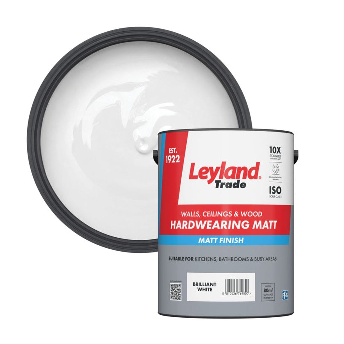 Leyland Trade Hardwearing Matt 5L Brilliant White tin
