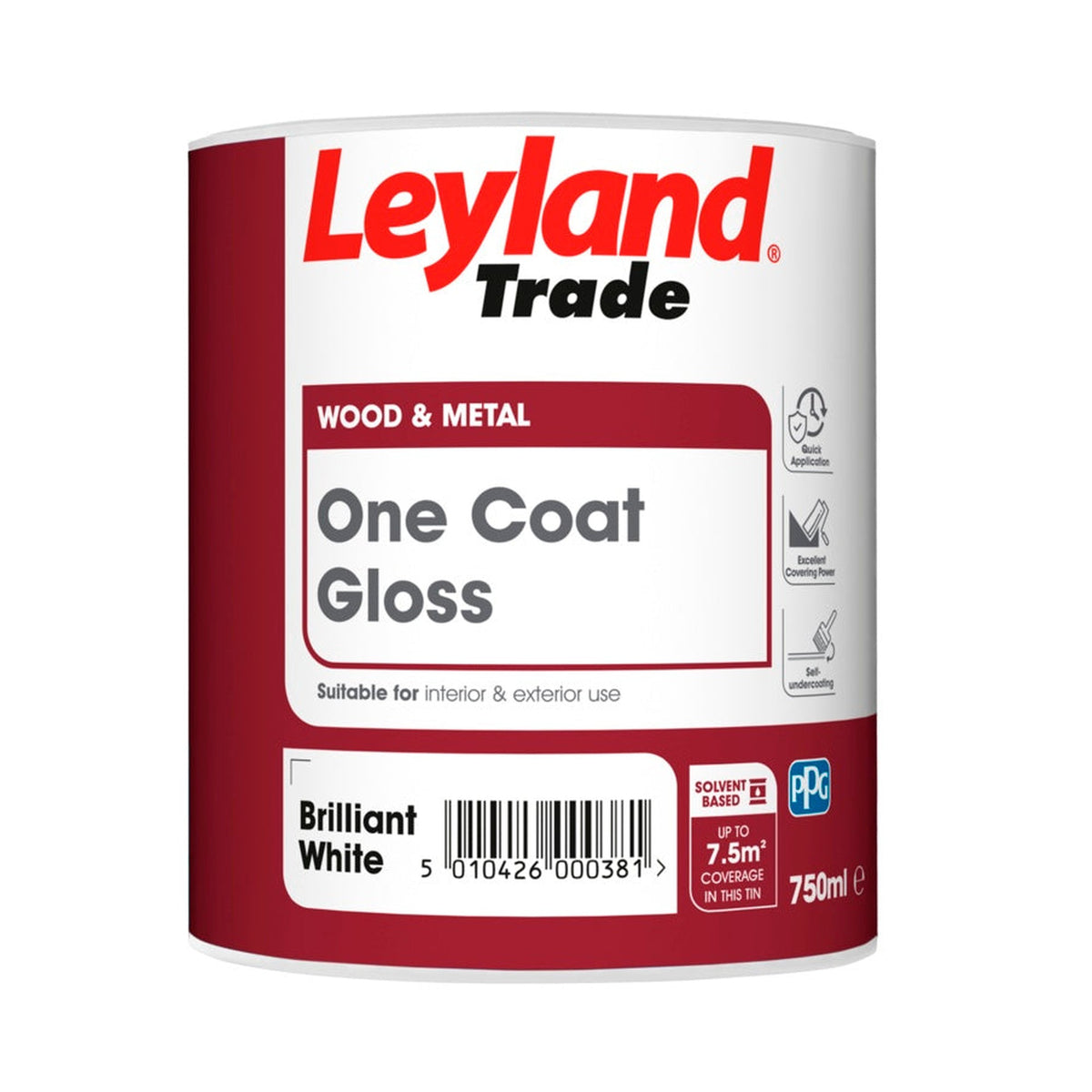 Leyland Trade One Coat Gloss 750ml in Brilliant White