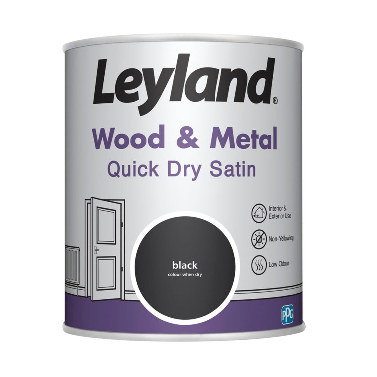 Leyland Wood & Metal Quick Dry Satin 750ml tin in Black