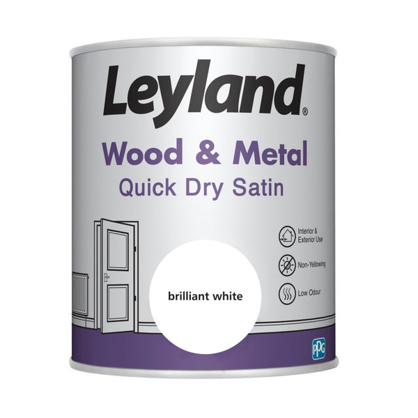 Leyland Wood & Metal Quick Dry Satin 750ml tin in Brilliant White