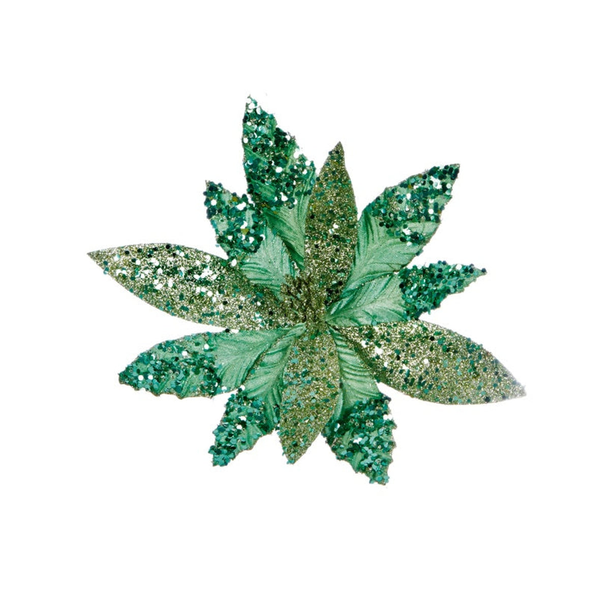 Light Green Glitter Poinsettia With Sequins - 26cm