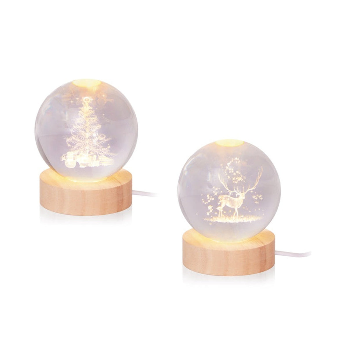 Lit 3D Etched Glass Ball Assorted - 8cm, view 2