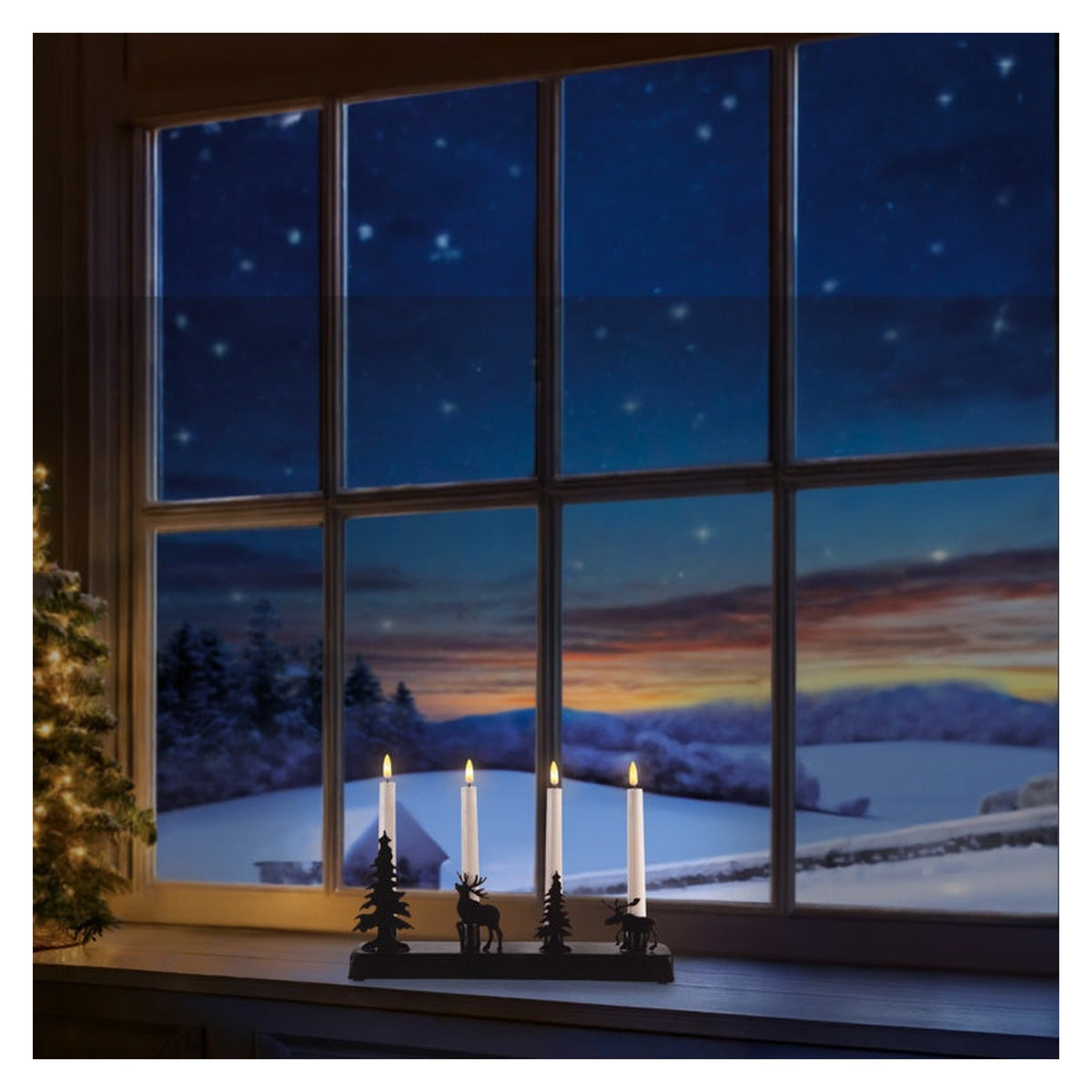 Lit Black Metal Taper Candle - 32cm