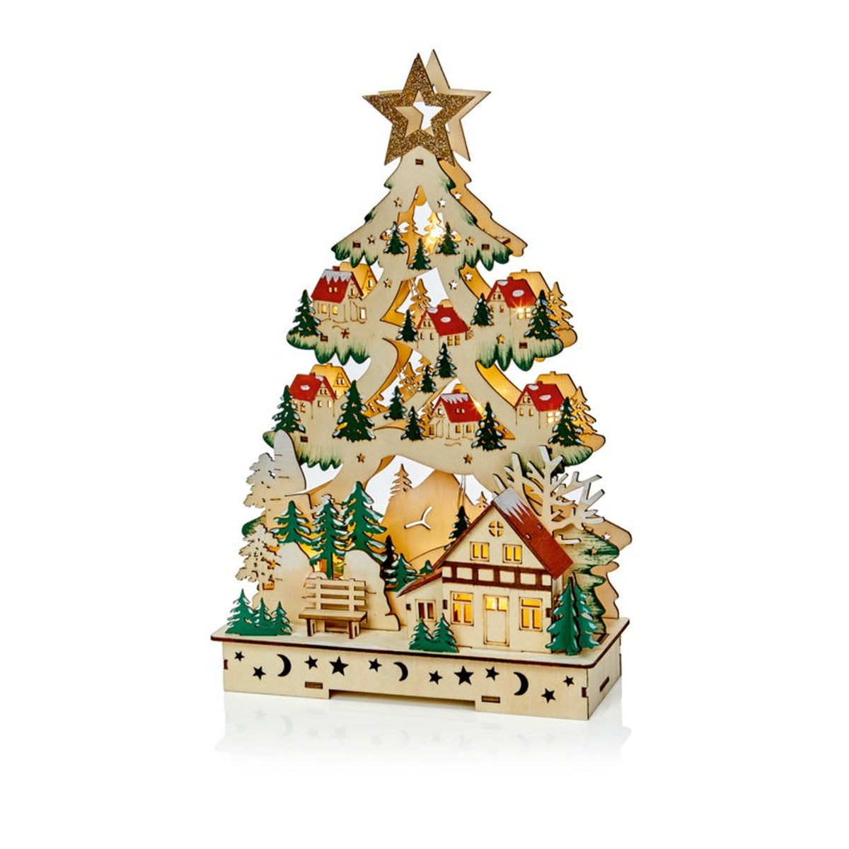Lit Christmas Tree Village Scene - 36cm