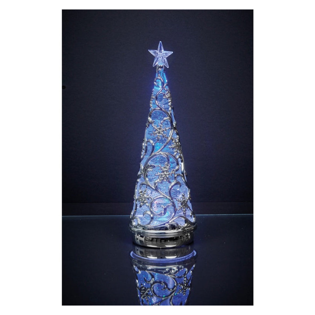Lit Chrome Tree With Star Colour Changing LEDs - 30cm, view 2