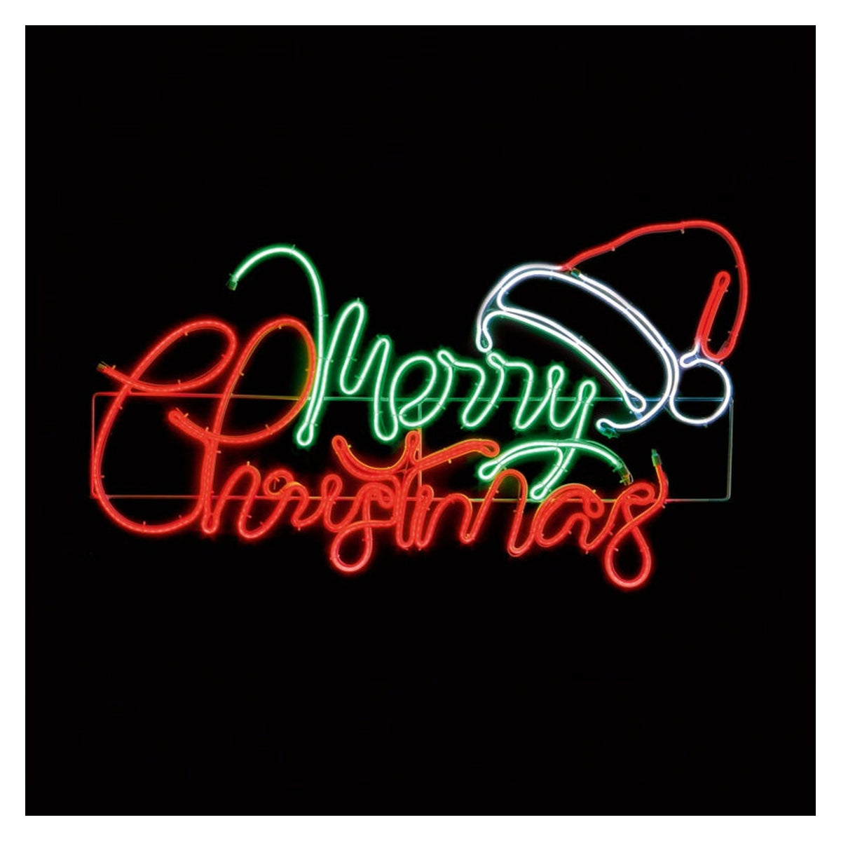 Lit Neon Merry Christmas With Santa Hat - 53cm