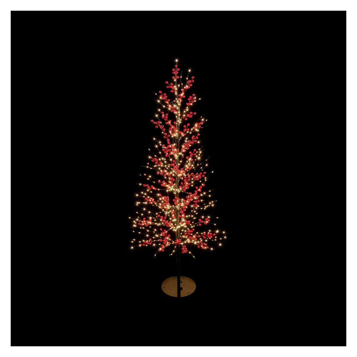 Lit Red Berry Tree With 635 Warm White LEDs - 1.5m