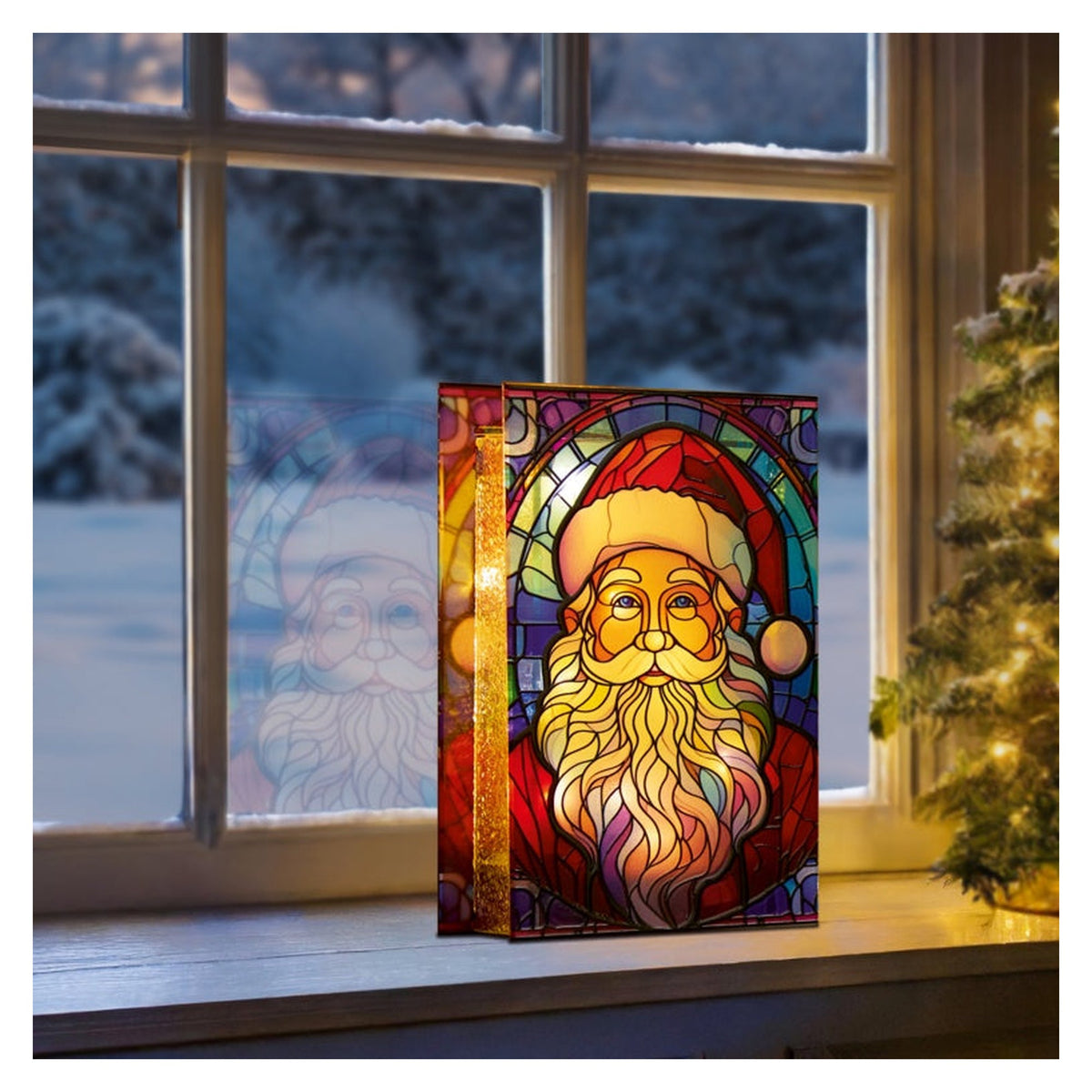 Lit Santa Glass Table Top 50 Warm White LEDs - 21x13, view 2
