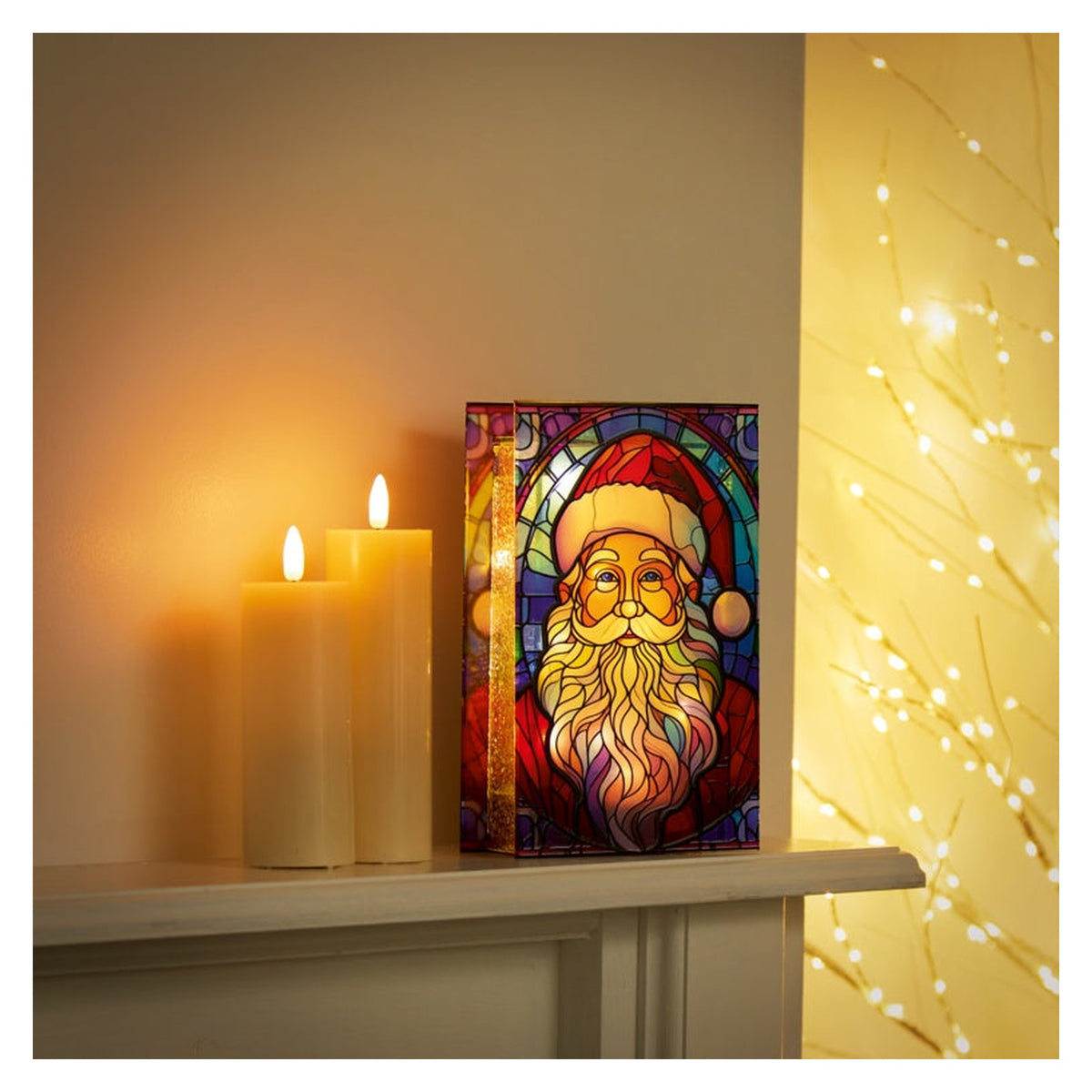 Lit Santa Glass Table Top 50 Warm White LEDs - 21x13, view 3